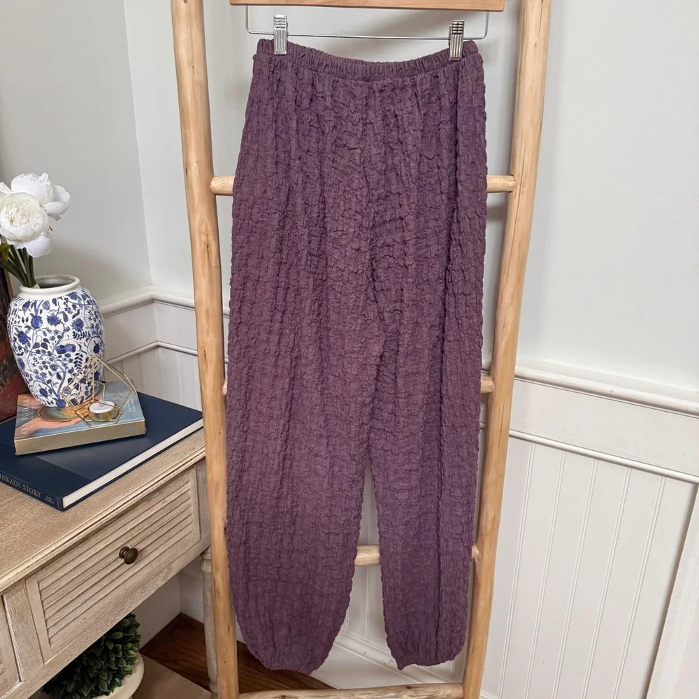 ZARA Textured Purple Gauze Cropped‎ Pants Elastic Waist Size Small